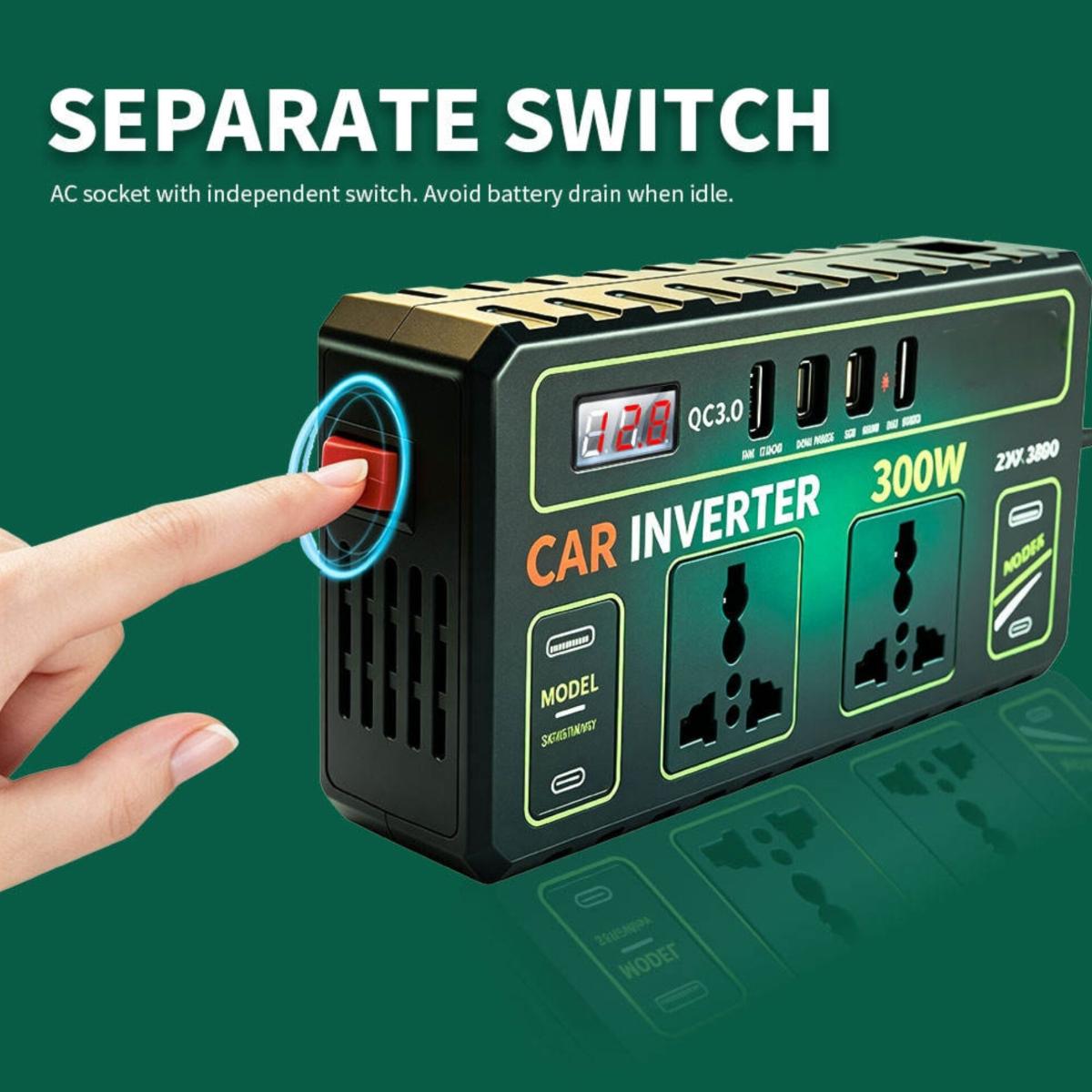 300W Car Power Inverter 12V DC to 220V AC