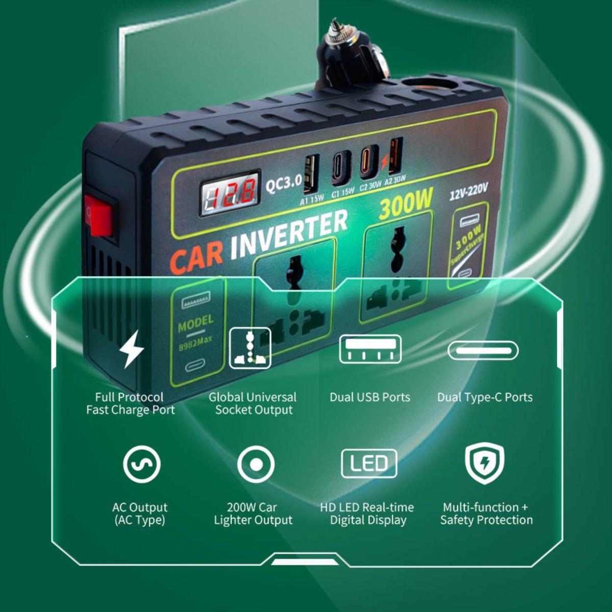 300W Car Power Inverter 12V DC to 220V AC