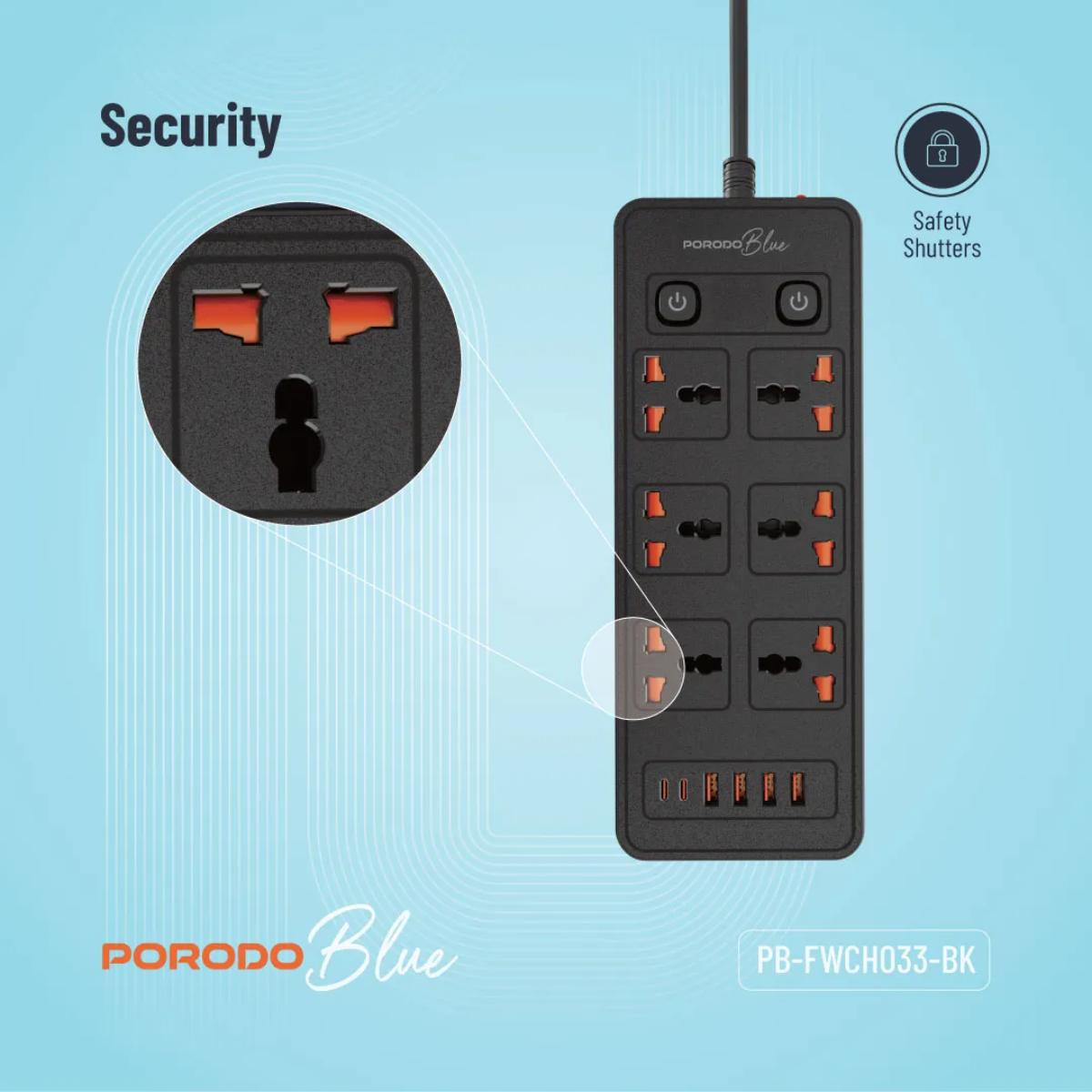 Porodo Blue 6 AC Power Strip