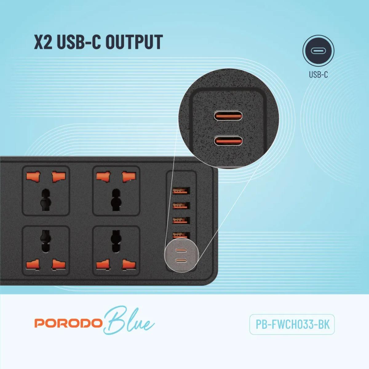 Porodo Blue 6 AC Power Strip