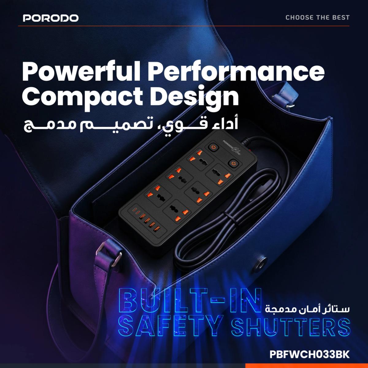 Porodo Blue 6 AC Power Strip