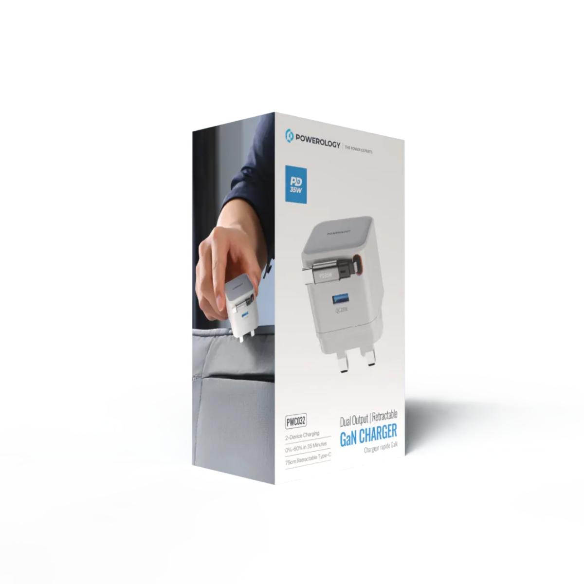 Powerology  Retractable GaN Dual Port Charger