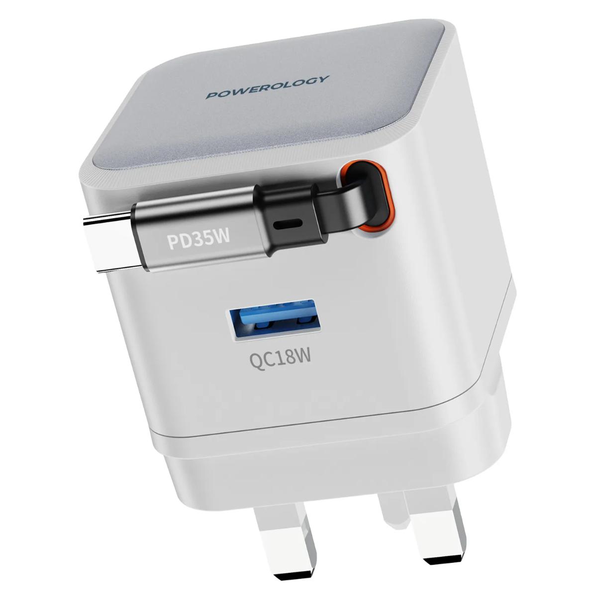 Powerology  Retractable GaN Dual Port Charger