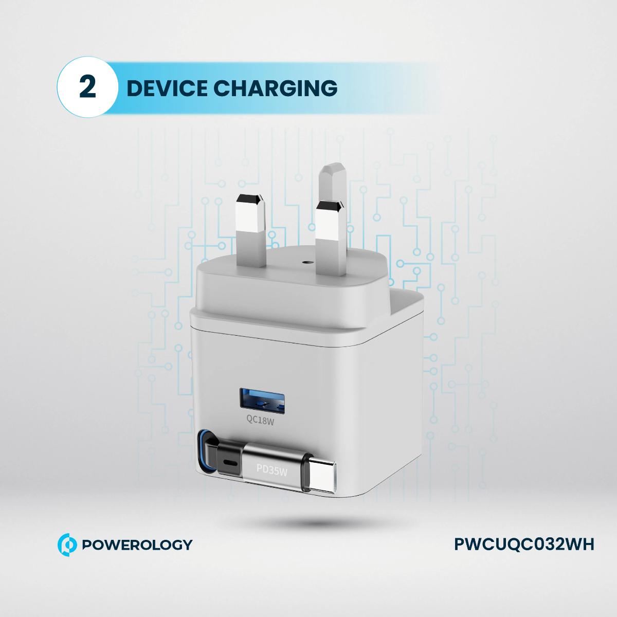 Powerology  Retractable GaN Dual Port Charger
