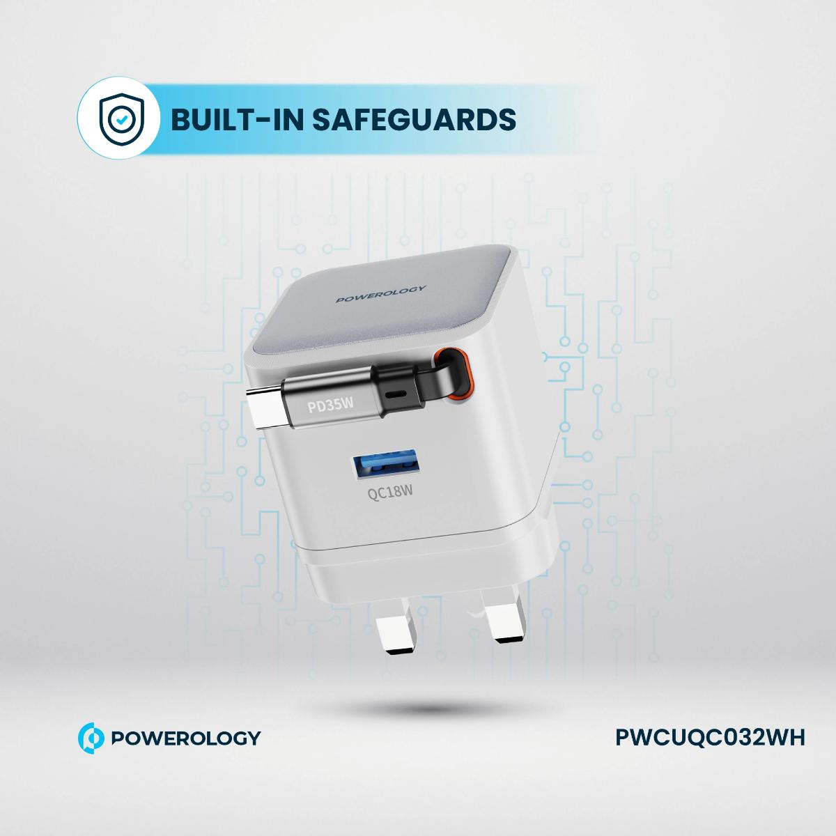 Powerology  Retractable GaN Dual Port Charger