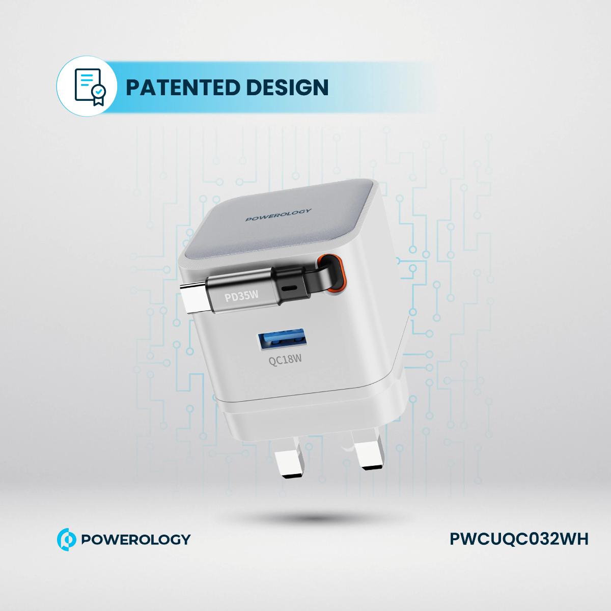 Powerology  Retractable GaN Dual Port Charger
