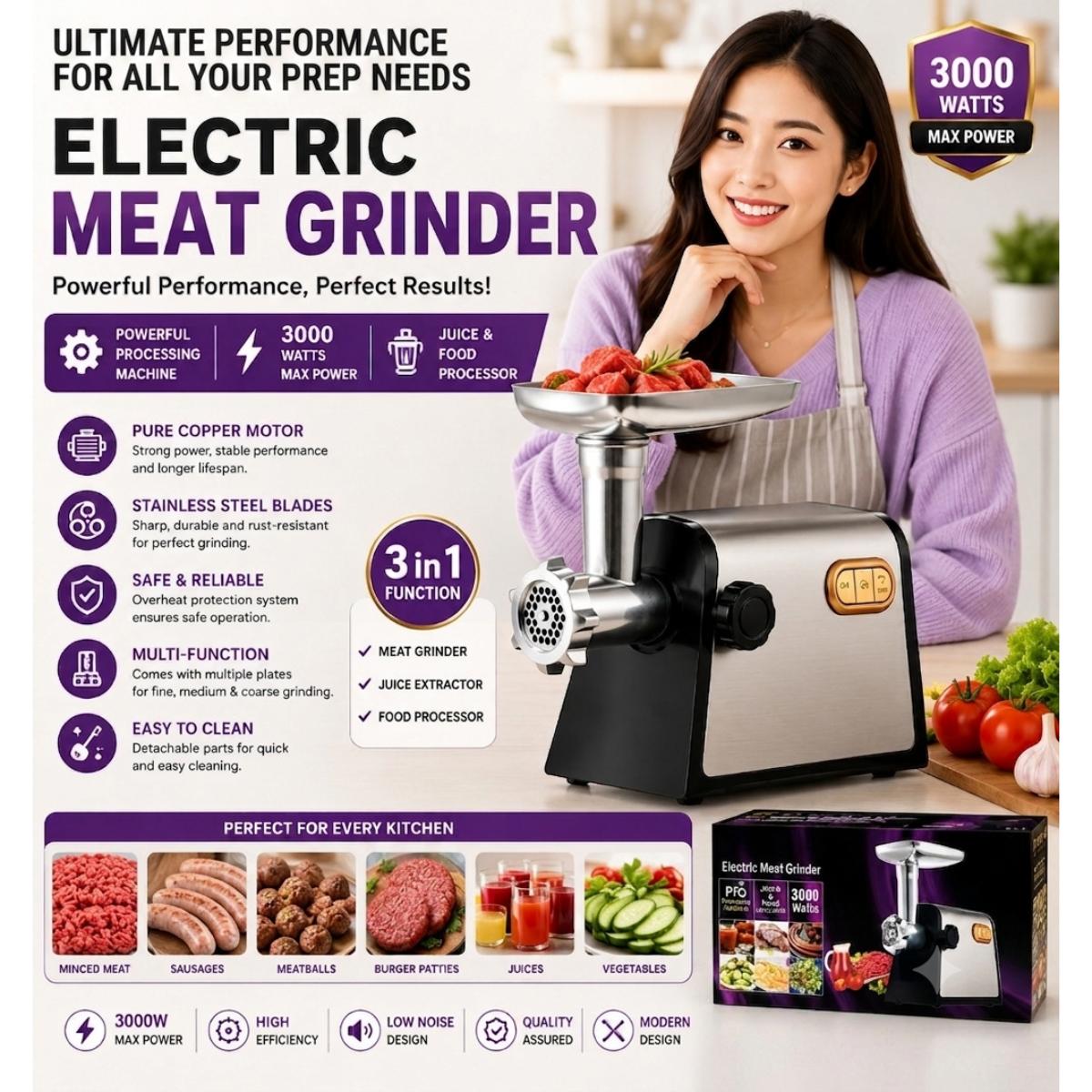 Electric Meat Grinder 3-in-1 Food Processor