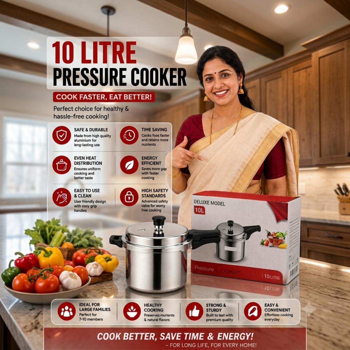10 Litre Aluminium Pressure Cooker