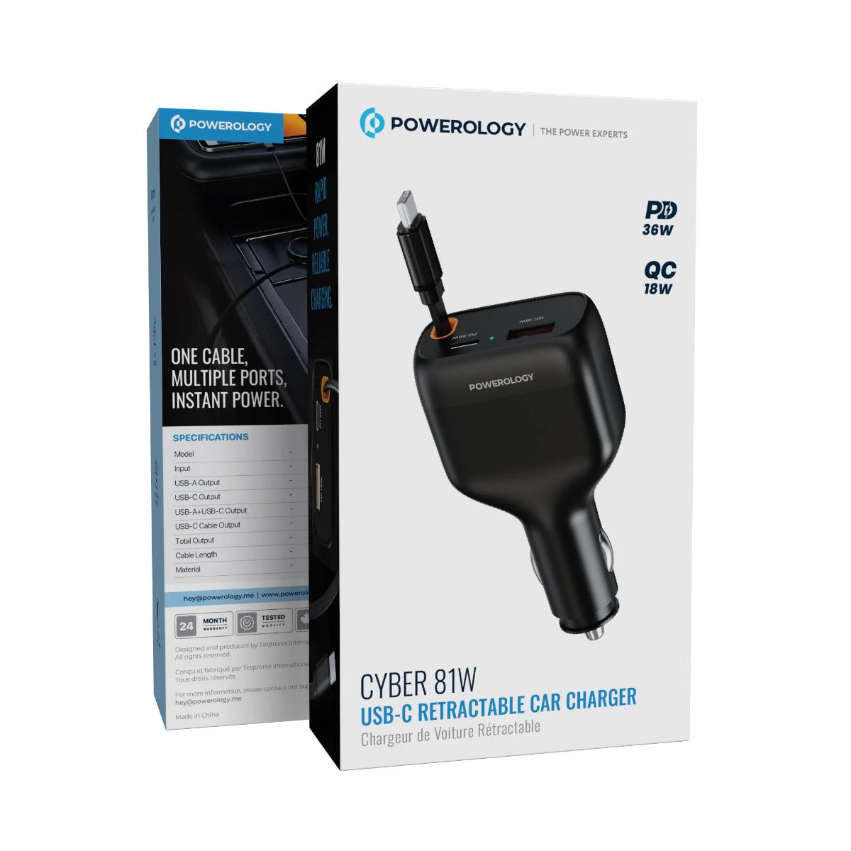 Powerology Cyber 81W Retractable Car Charger