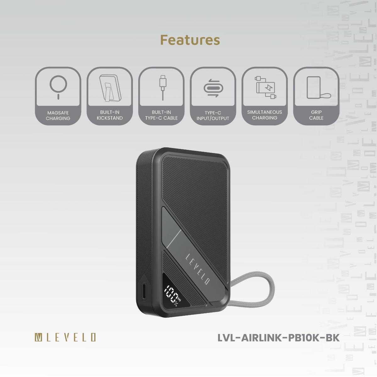 Levelo AirLink 10000mAh Qi2 MagSafe Power Bank