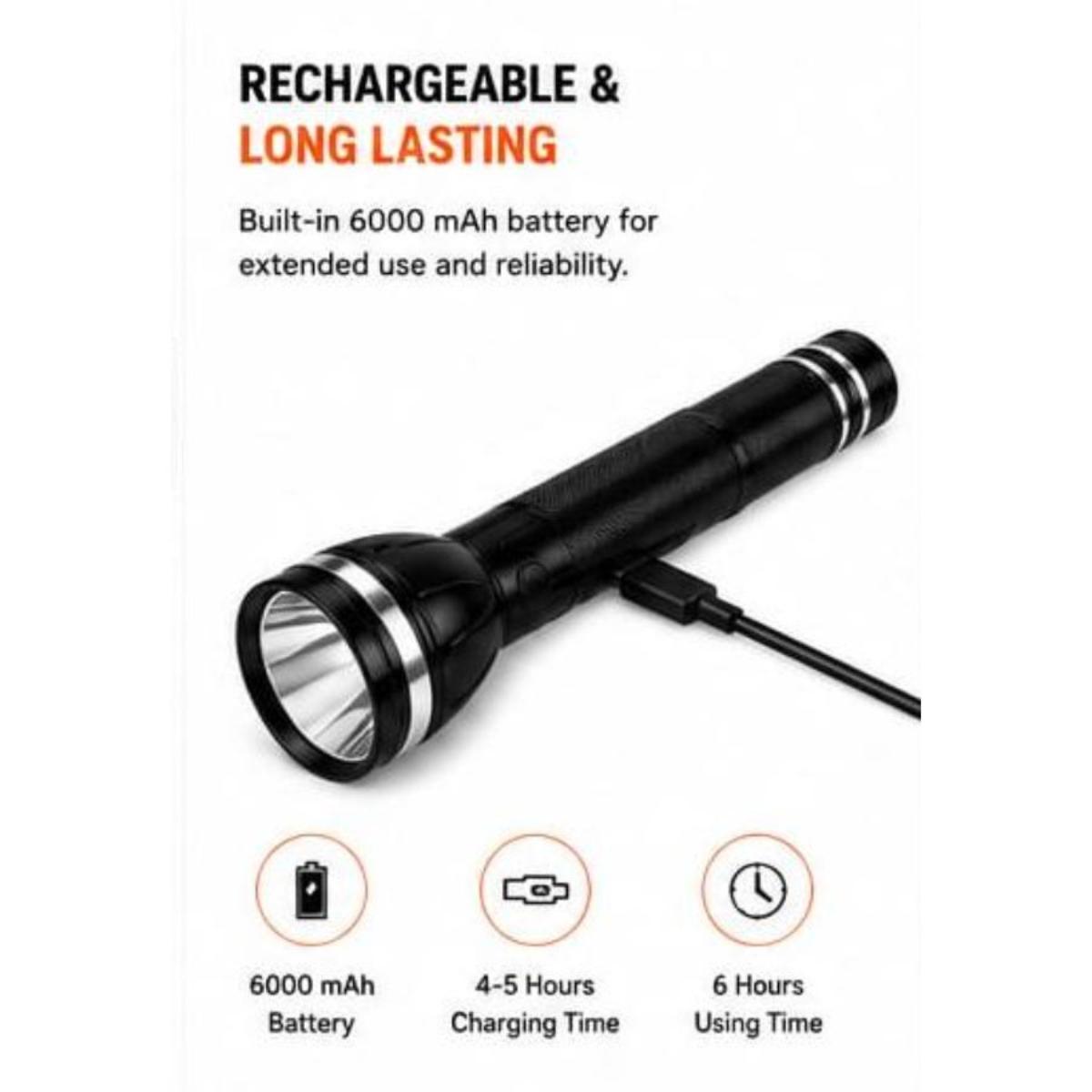 Rechargeable LED Flashlight 4-in-1 Long Torch