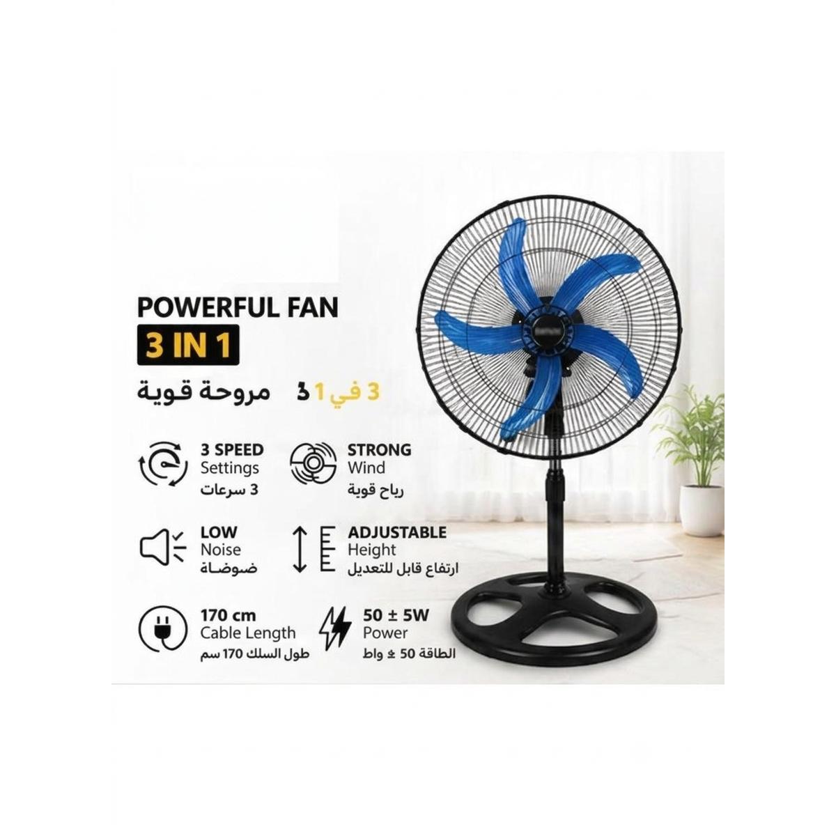 ) 3-in-1 Adjustable Pedestal, Table & Wall Fan