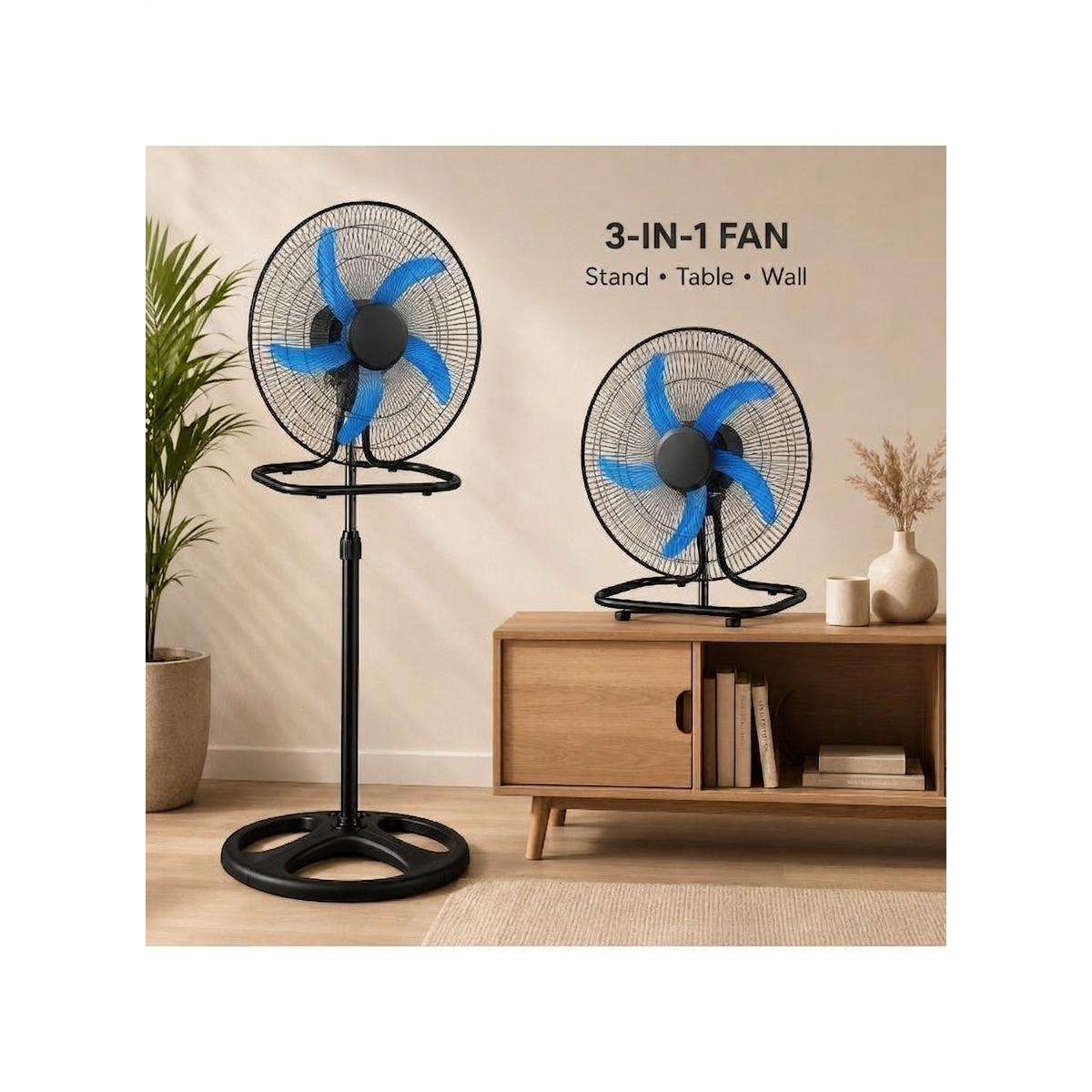 ) 3-in-1 Adjustable Pedestal, Table & Wall Fan