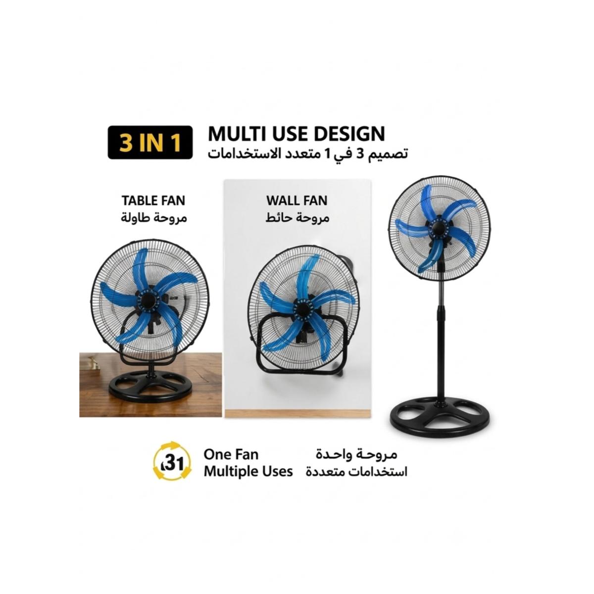 ) 3-in-1 Adjustable Pedestal, Table & Wall Fan