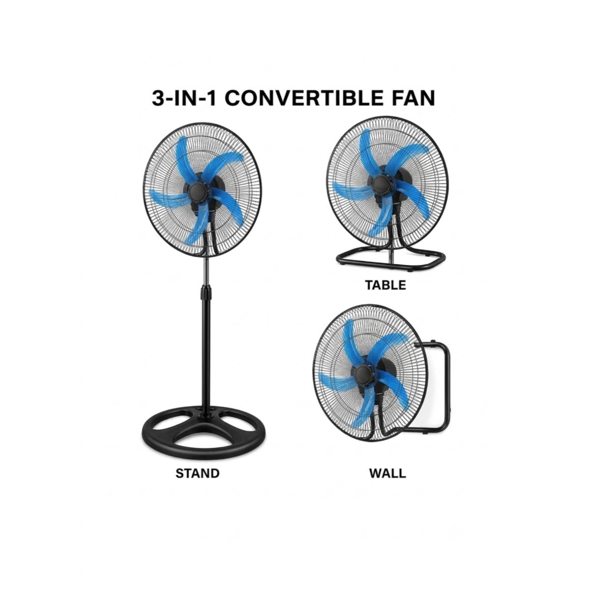 ) 3-in-1 Adjustable Pedestal, Table & Wall Fan