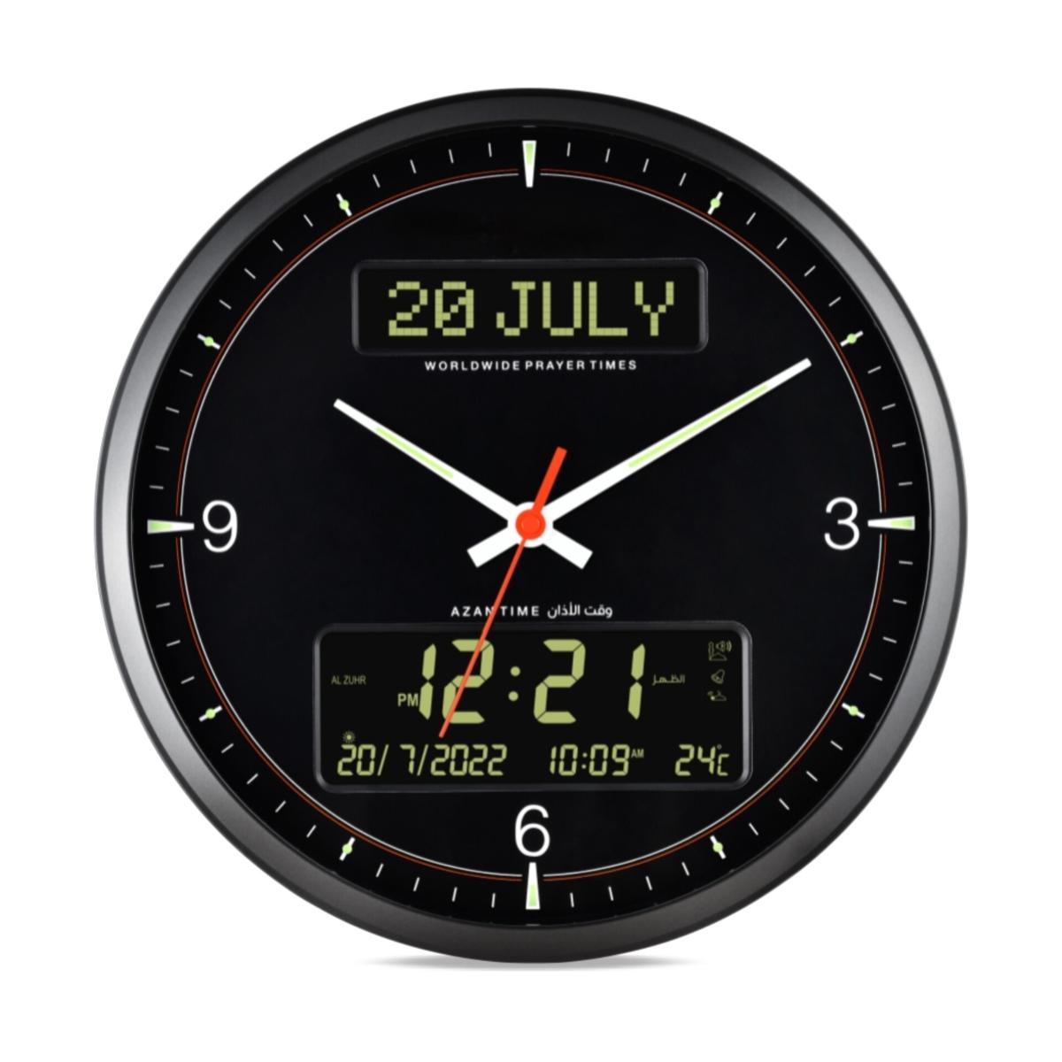 Digital Azan Wall Clock with Worldwide Prayer Times