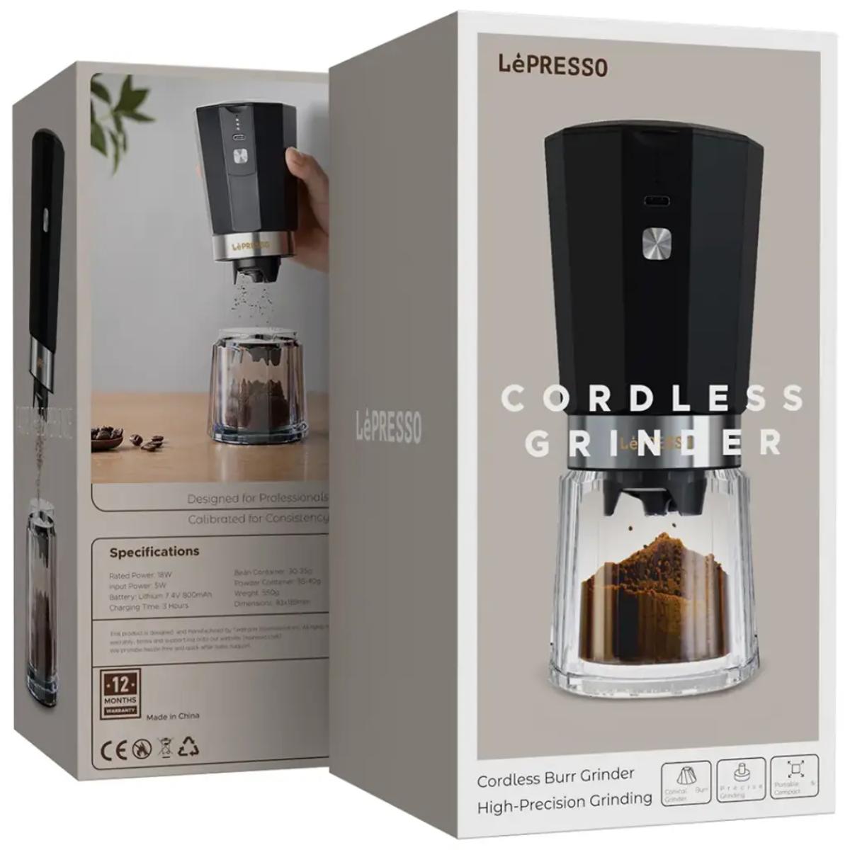 LePresso Cordless Electric Conical Burr Coffee Grinder