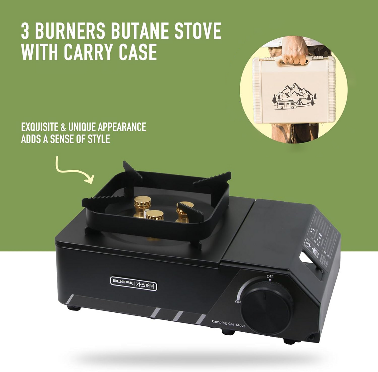 Portable 3 Burners Outdoor Camping Stove by Buerk | Gas Stove | Tradeo Shopping