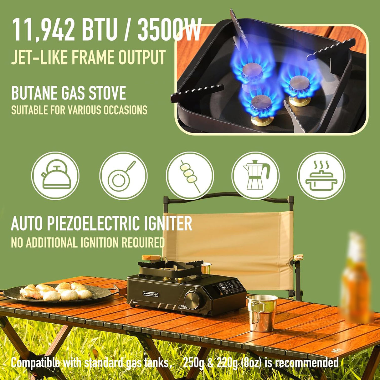 Portable 3 Burners Outdoor Camping Stove by Buerk | Gas Stove | Tradeo Shopping