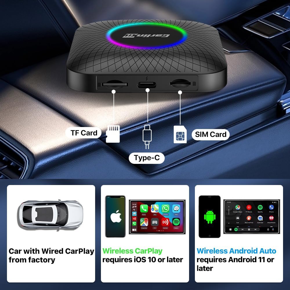 Carlinkit Android 13 LED Ai Box CarPlay Adapter 8 RAM 128GB
