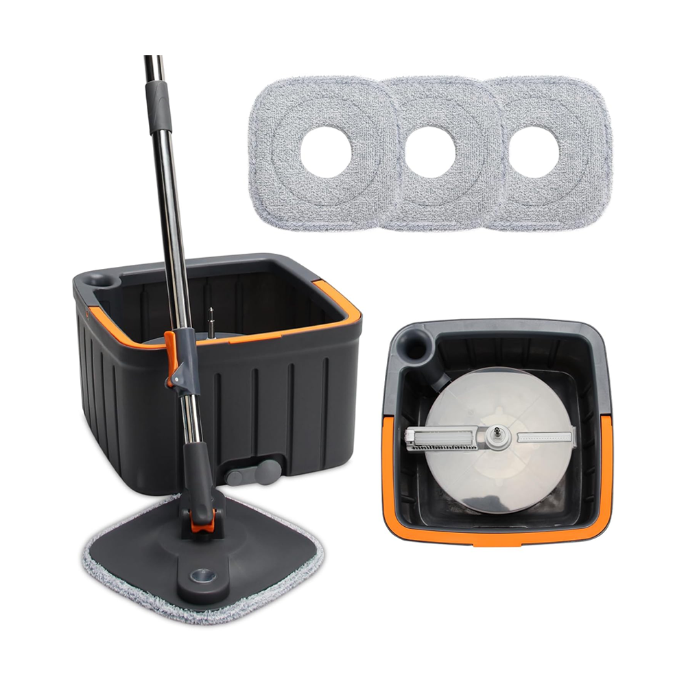 Spin Mop and Bucket Set with 3 macrofibre Replaceable Mop Pads