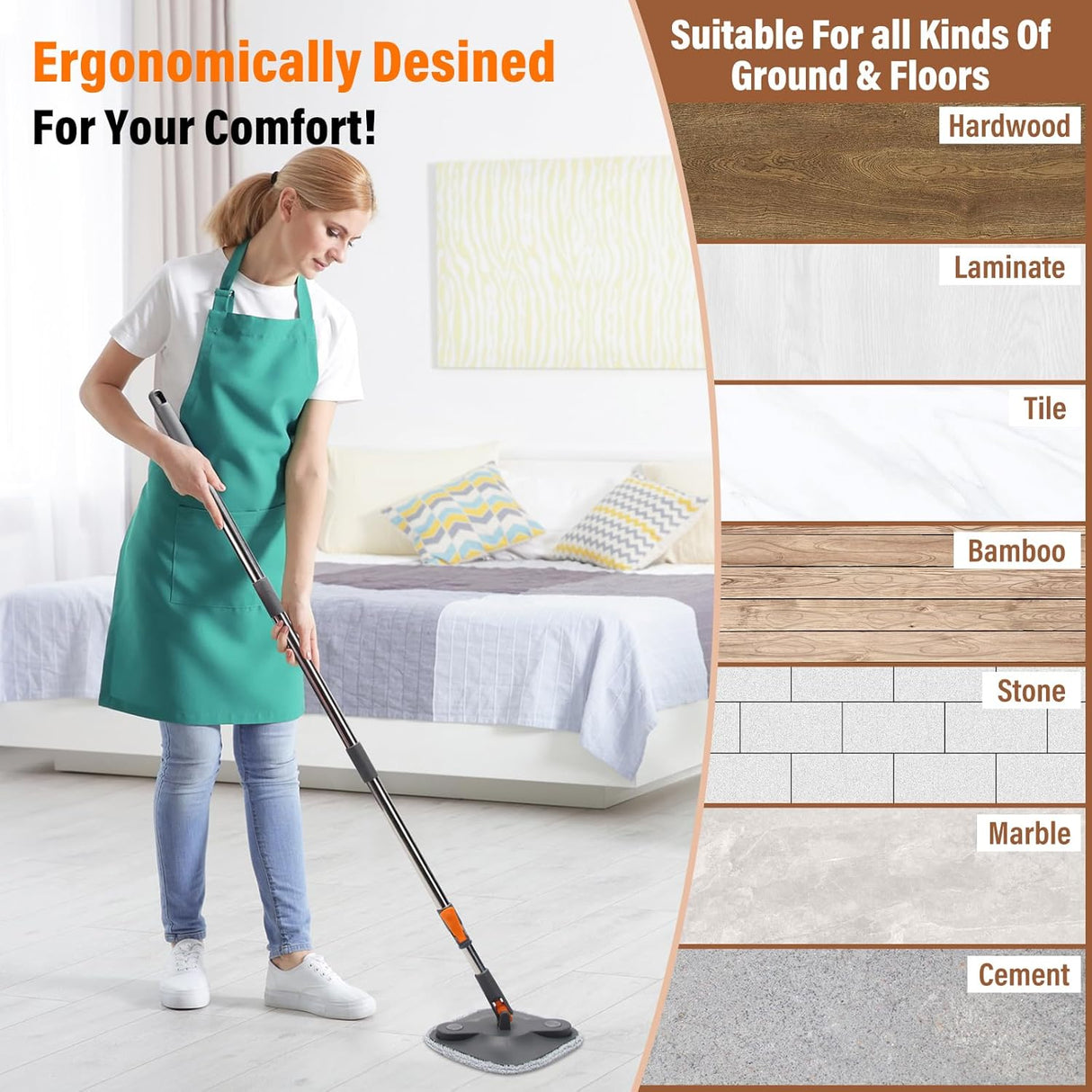 Spin Mop and Bucket Set with 3 macrofibre Replaceable Mop Pads