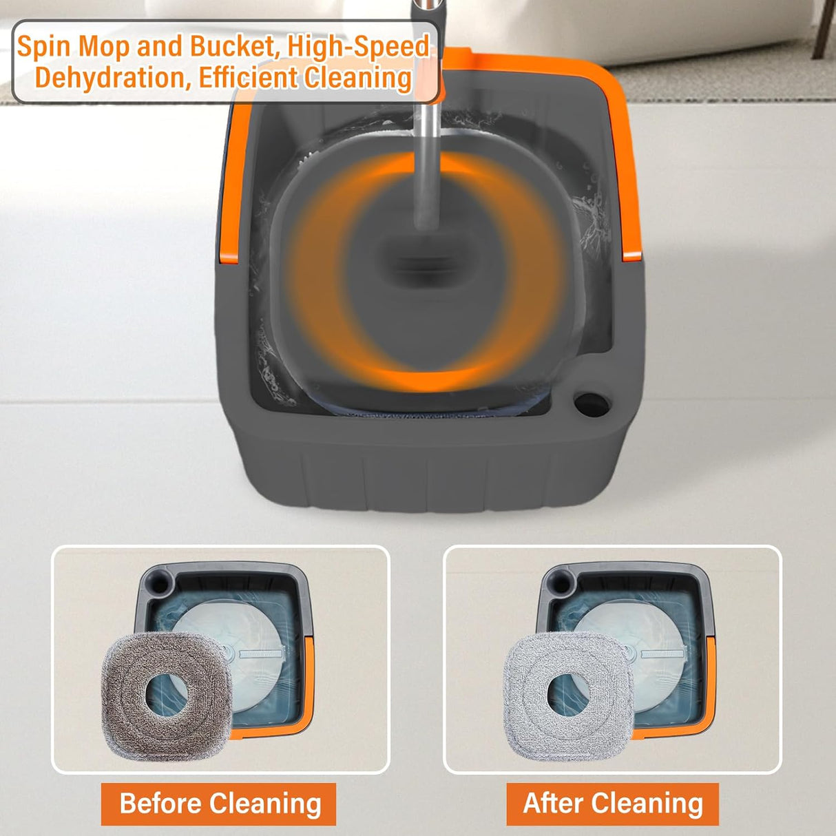 Spin Mop and Bucket Set with 3 macrofibre Replaceable Mop Pads