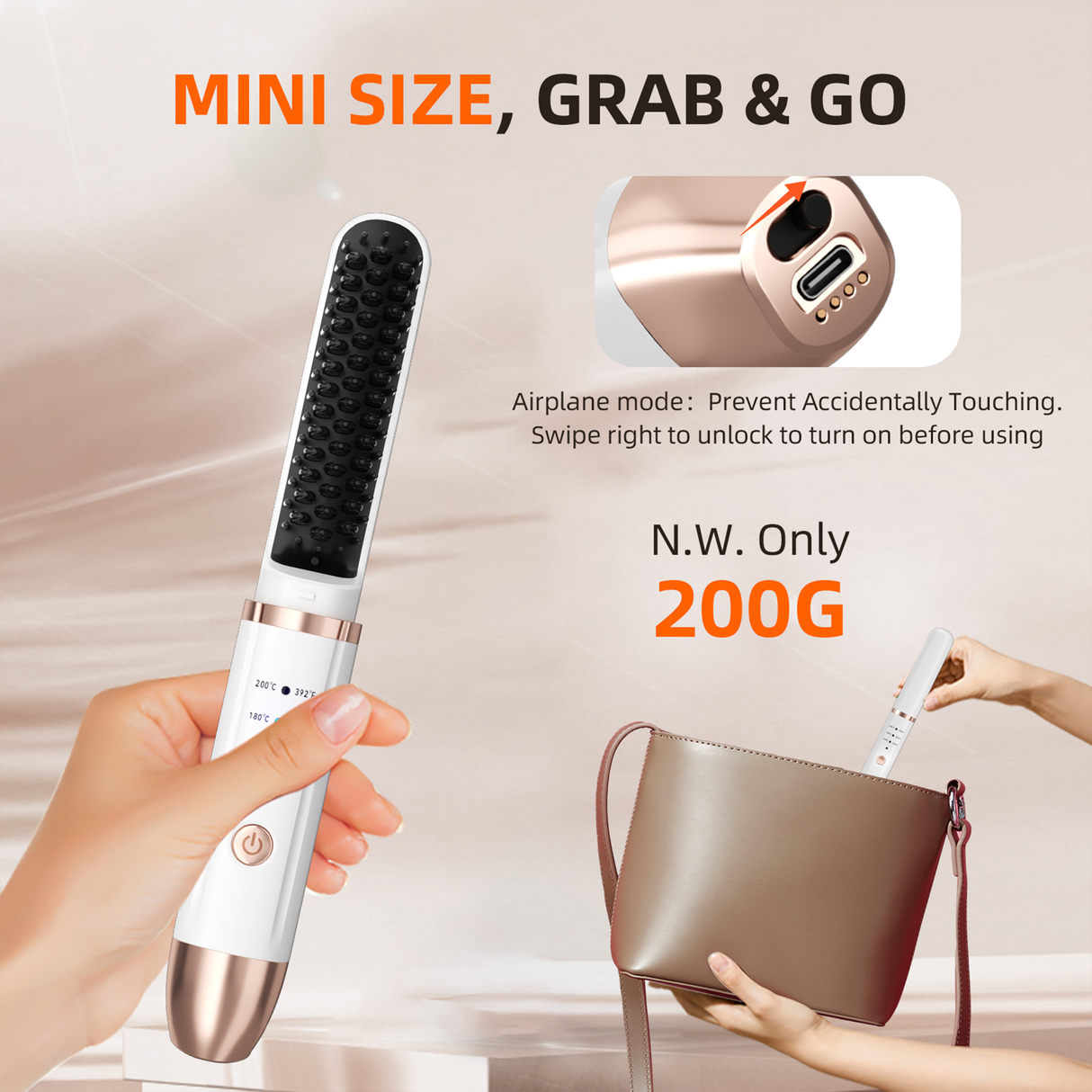 Cordless Mini Hair Straightener Brush