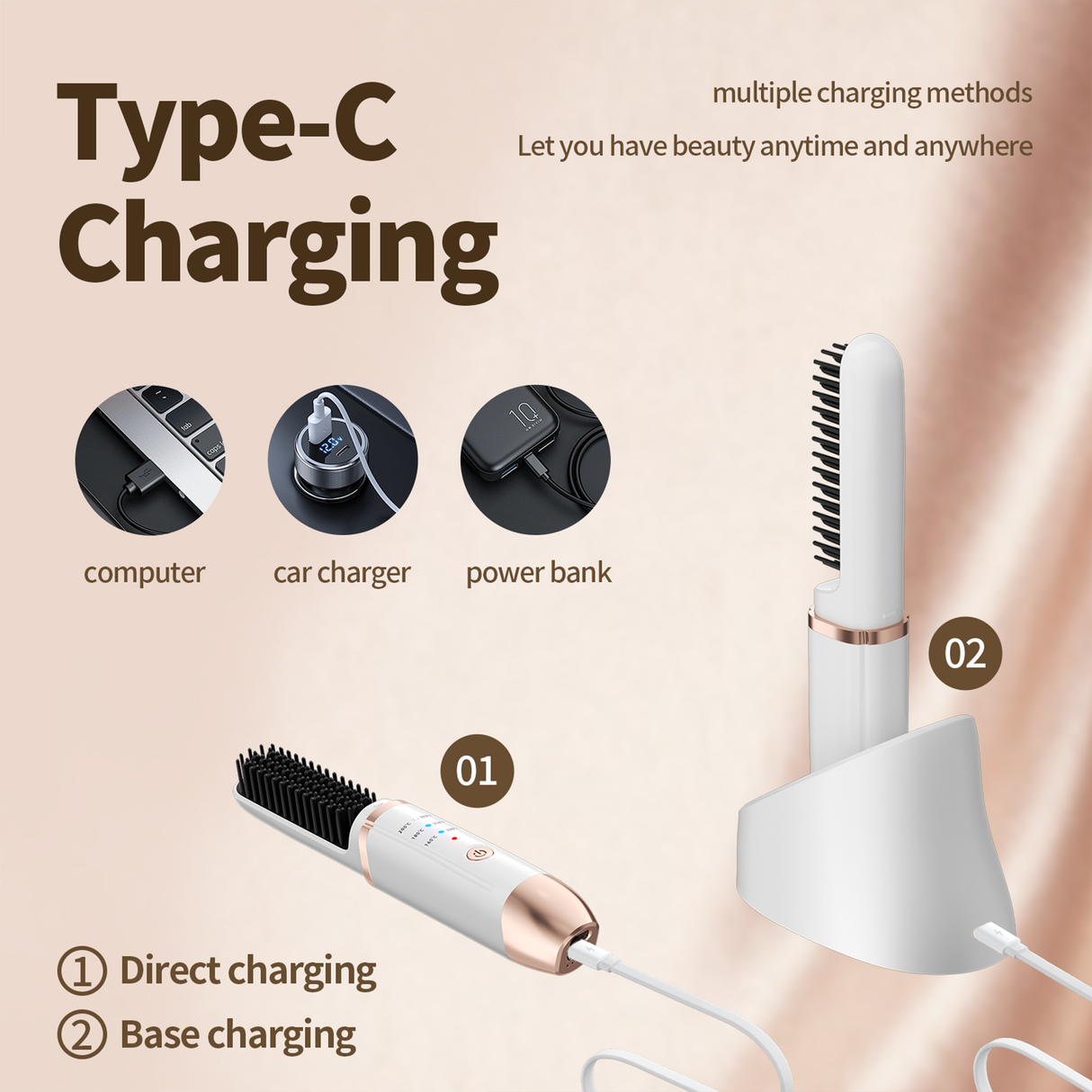 Cordless Mini Hair Straightener Brush
