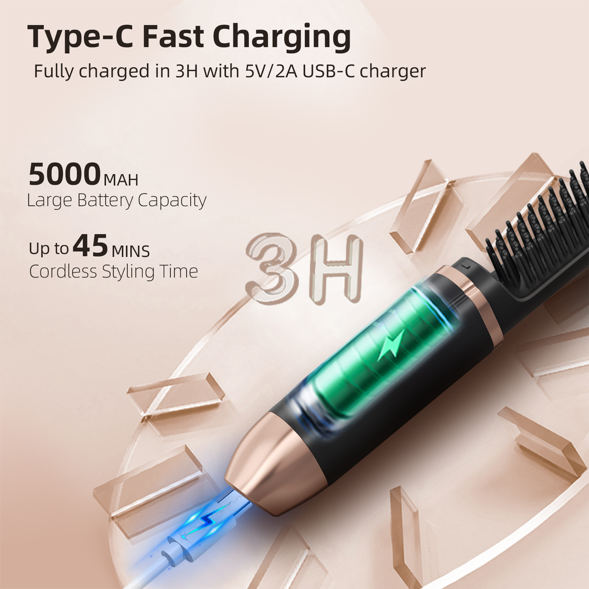 Cordless Mini Hair Straightener Brush