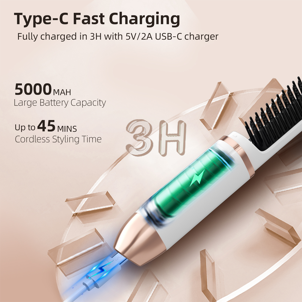 Cordless Mini Hair Straightener Brush