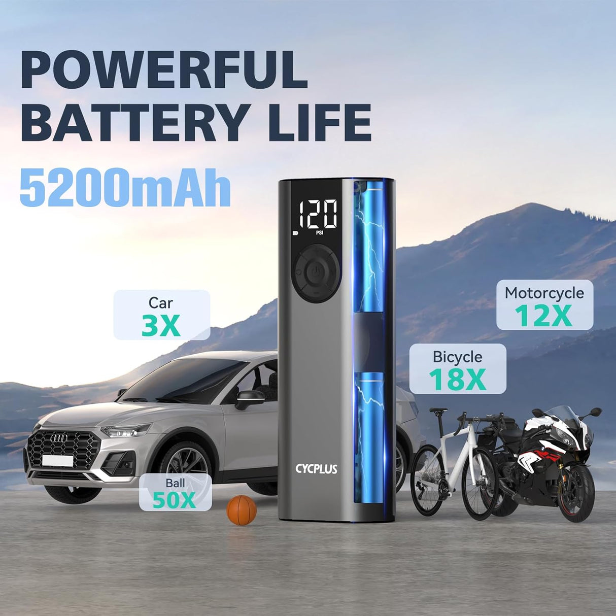 Portable Tire Inflator and Air Compressor A8 by CYCPLUS