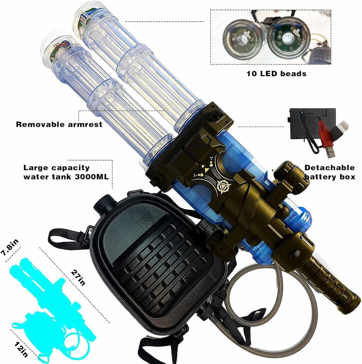 Double Barrel Gatling Electric Water Gun JF-005A