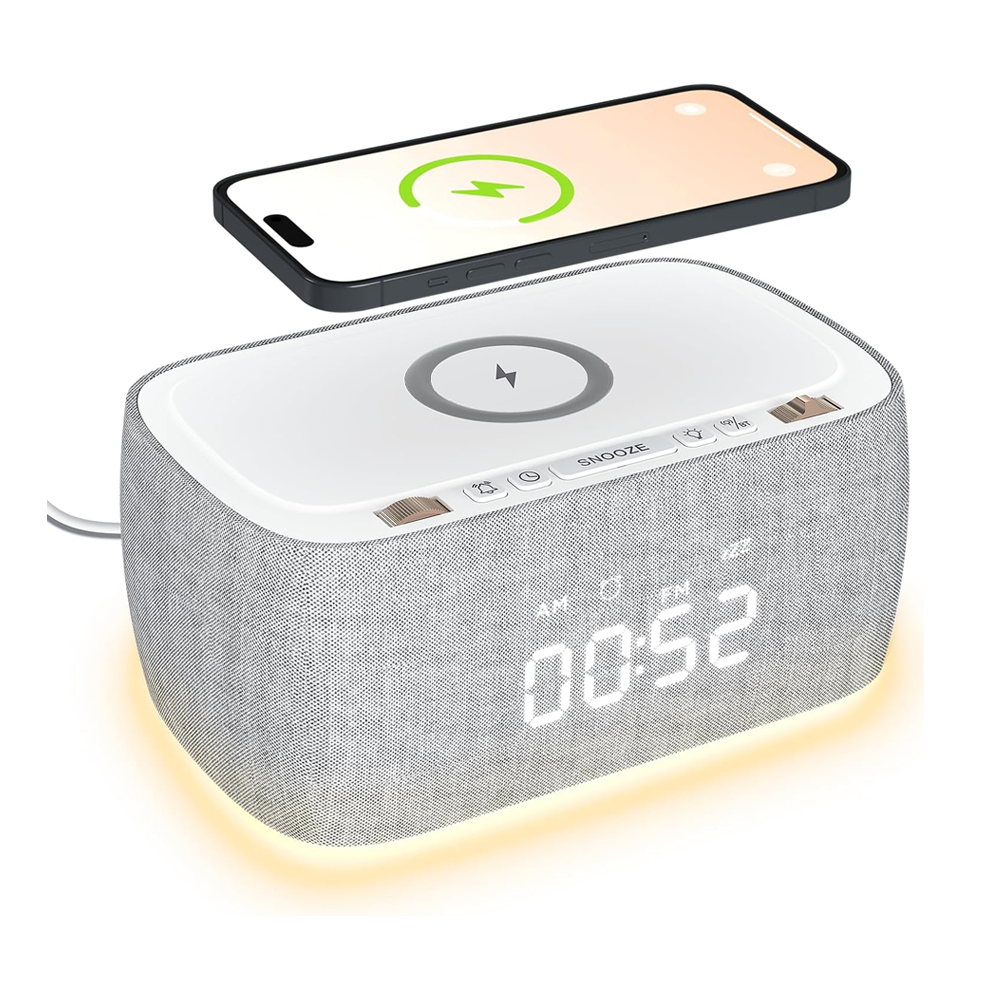 Multifunctional Alarm Clock with Bluetooth Speaker & Wireless Charging by EZVALO