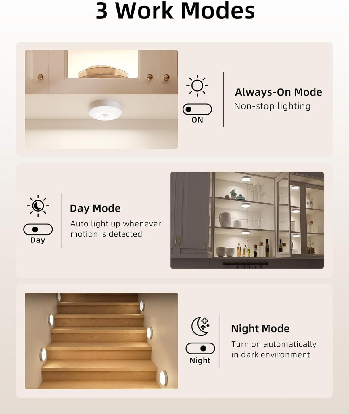 Rechargeable Motion Sensor Under Cabinet Multicolor LED Puck Lights 6 Pack by Ezvalo