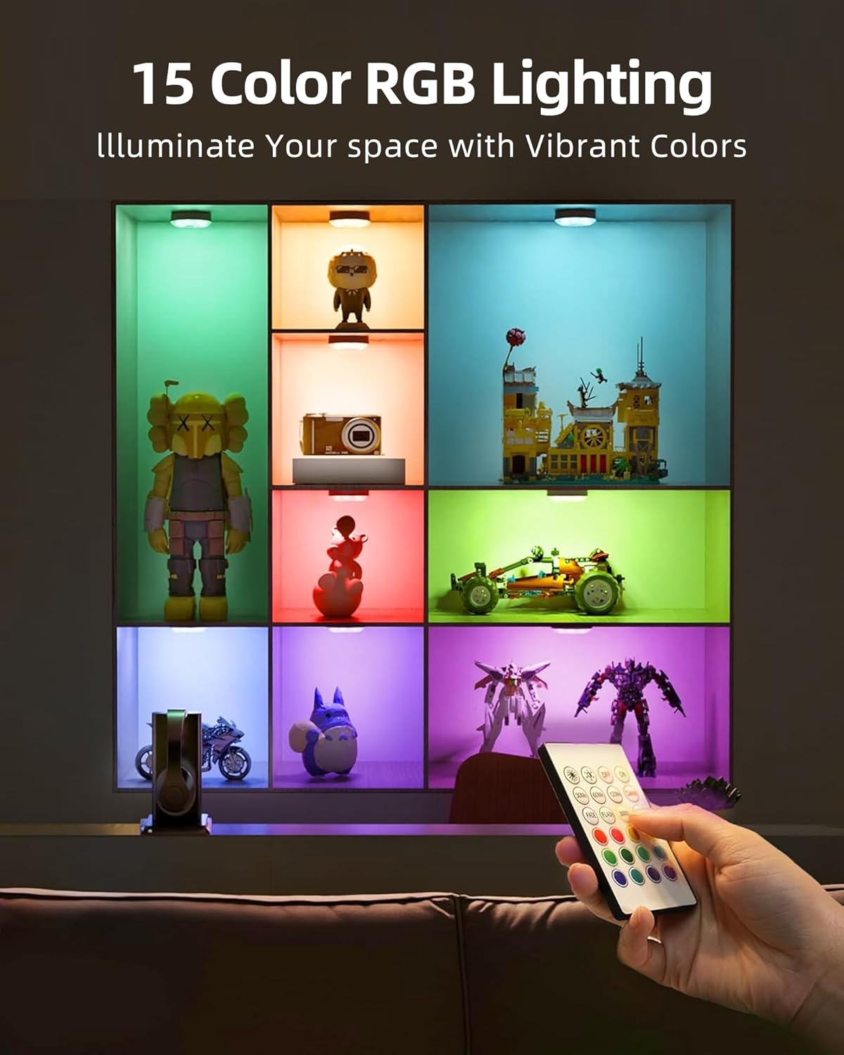 Rechargeable Motion Sensor Under Cabinet Multicolor LED Puck Lights 6 Pack by Ezvalo