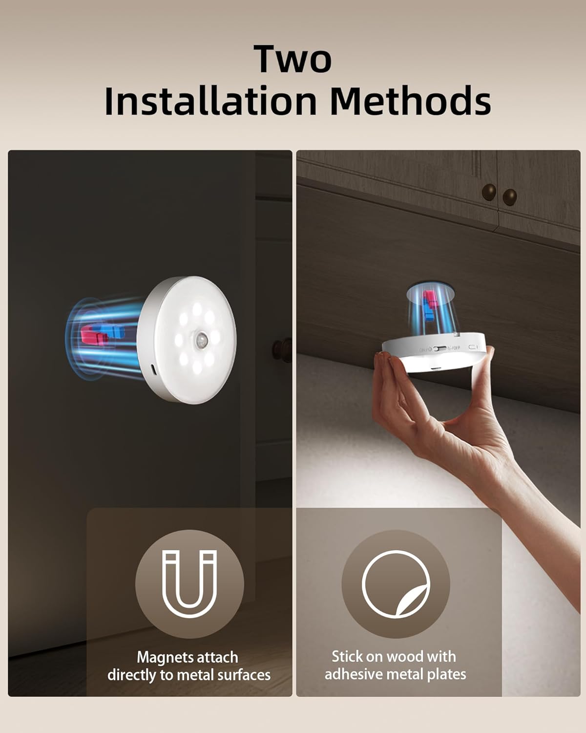 Rechargeable Motion Sensor Under Cabinet Multicolor LED Puck Lights 6 Pack by Ezvalo