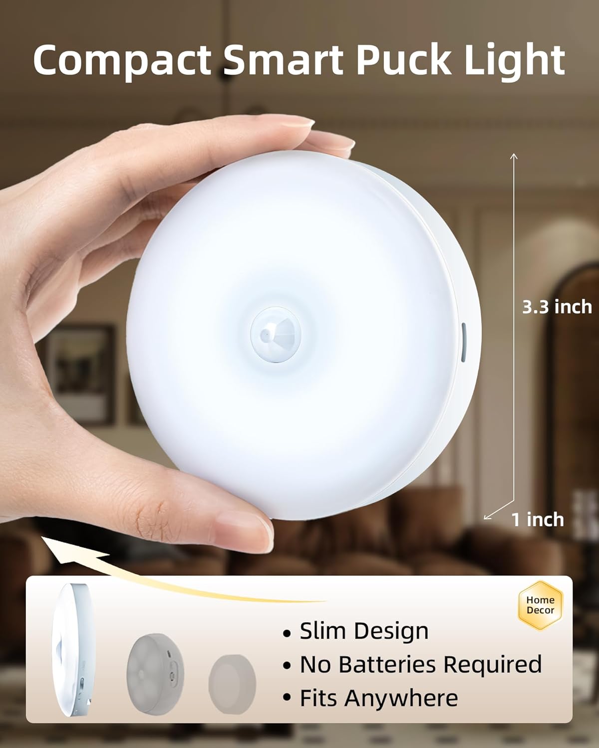 Rechargeable Motion Sensor Under Cabinet Multicolor LED Puck Lights 6 Pack by Ezvalo