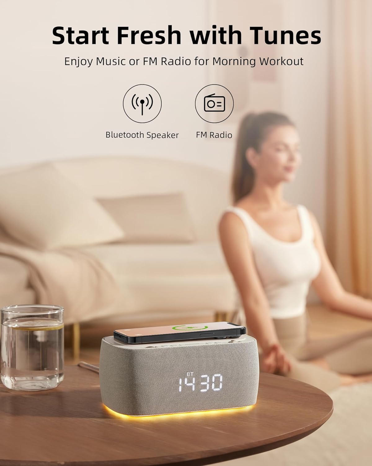 Multifunctional Alarm Clock with Bluetooth Speaker & Wireless Charging by EZVALO