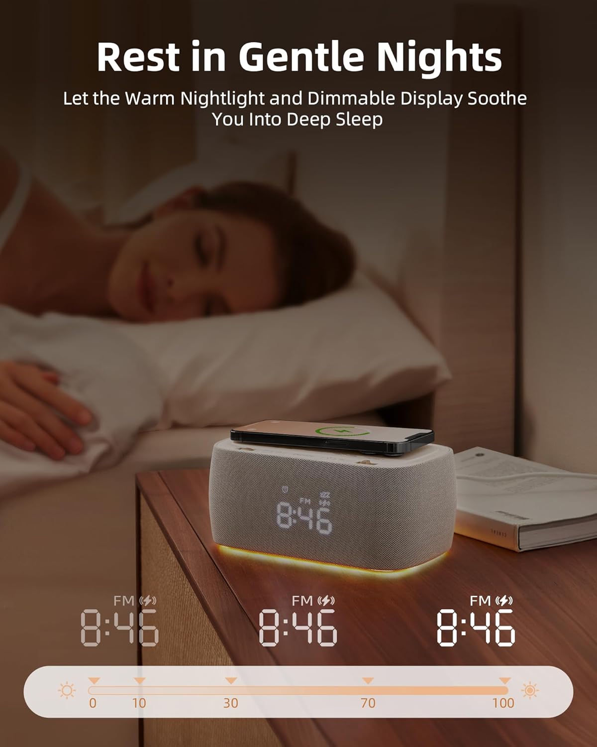 Multifunctional Alarm Clock with Bluetooth Speaker & Wireless Charging by EZVALO