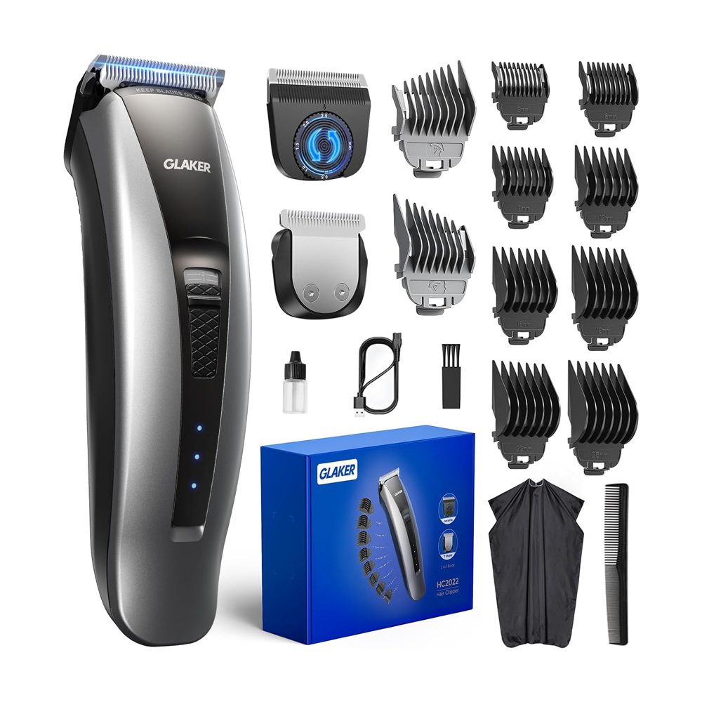 GLAKER Hair Clippers for Men  Cordless 2 in 1 Versatile Hair Trimmer with 10 Guards