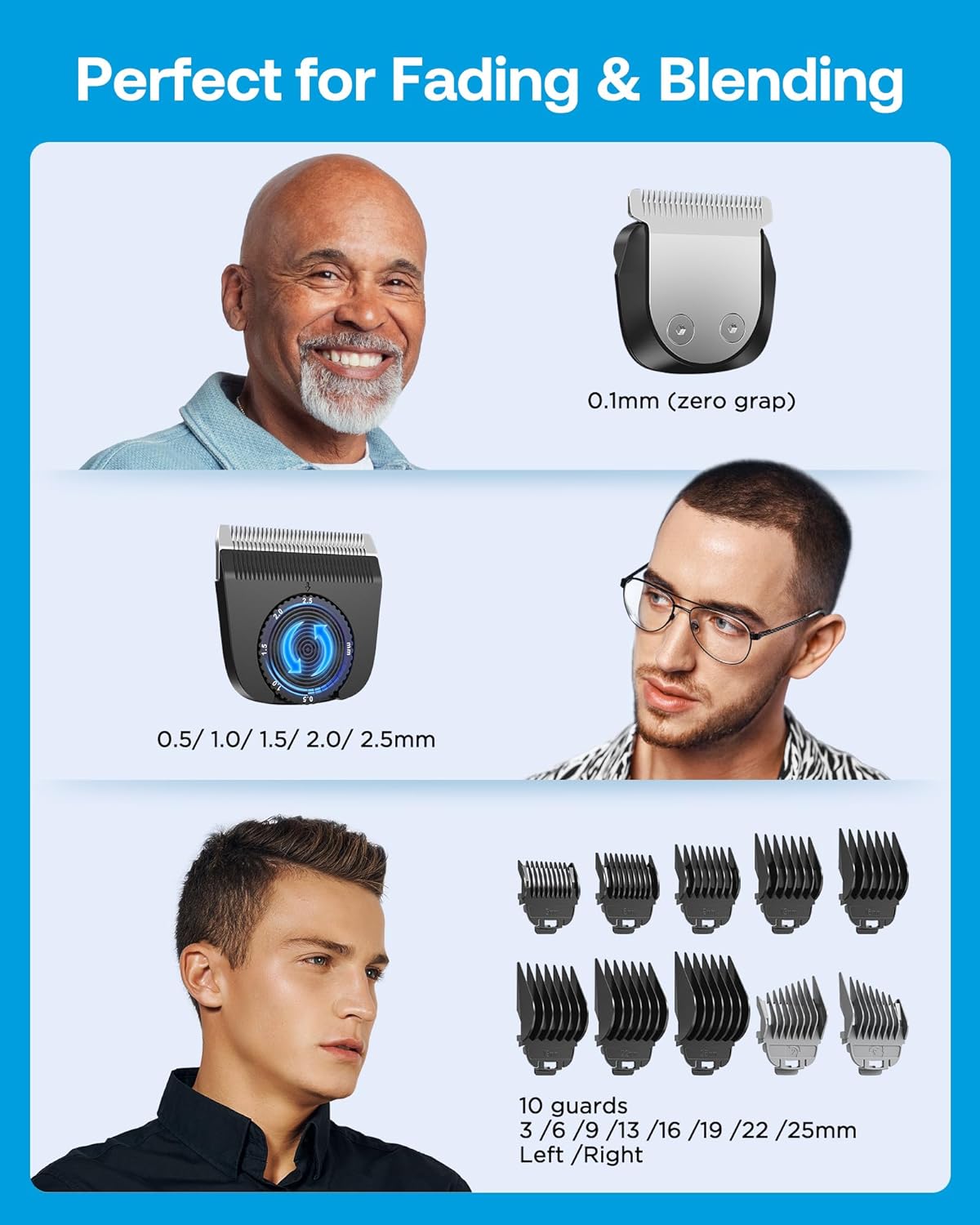 GLAKER Hair Clippers for Men  Cordless 2 in 1 Versatile Hair Trimmer with 10 Guards