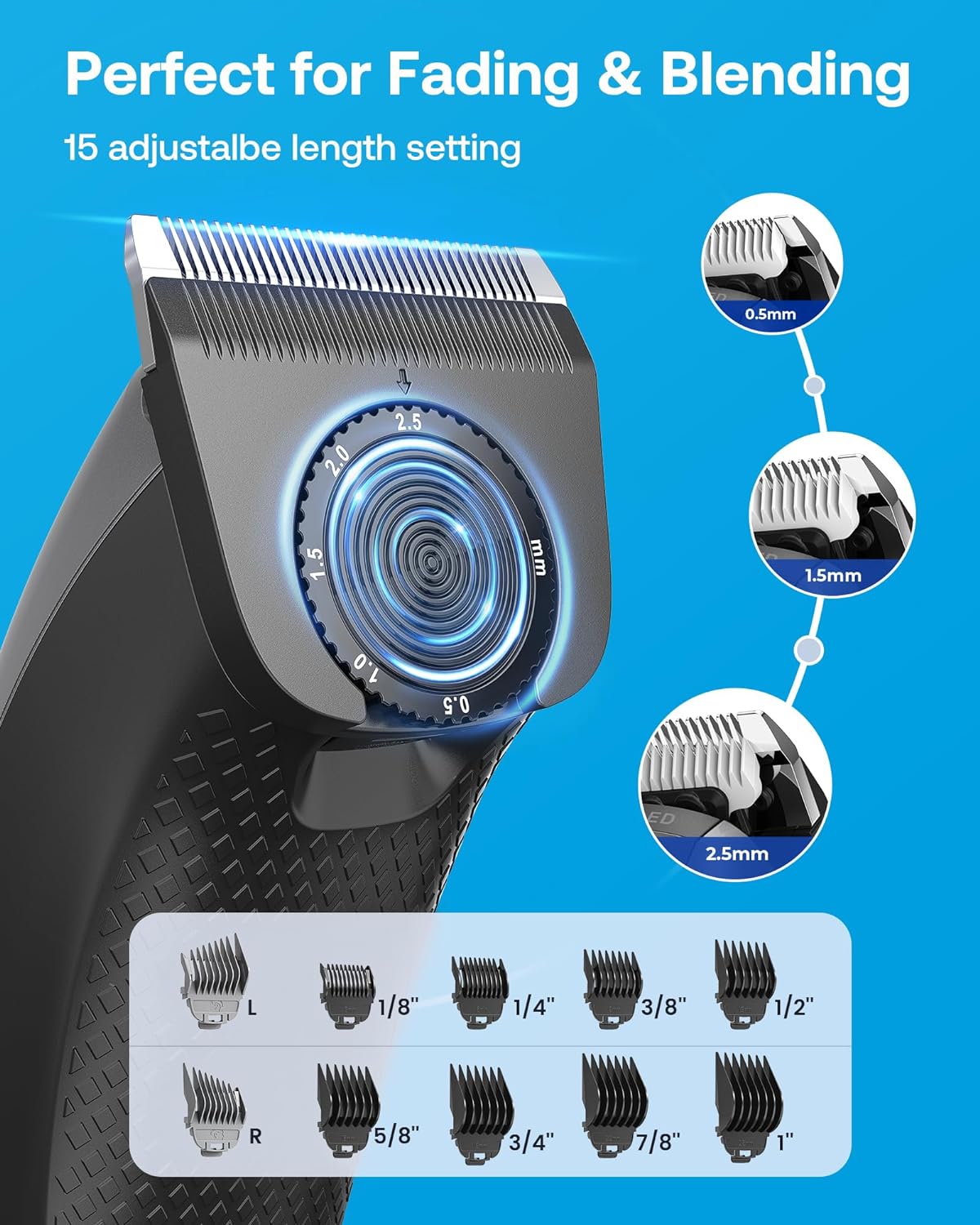 GLAKER Hair Clippers for Men  Cordless 2 in 1 Versatile Hair Trimmer with 10 Guards