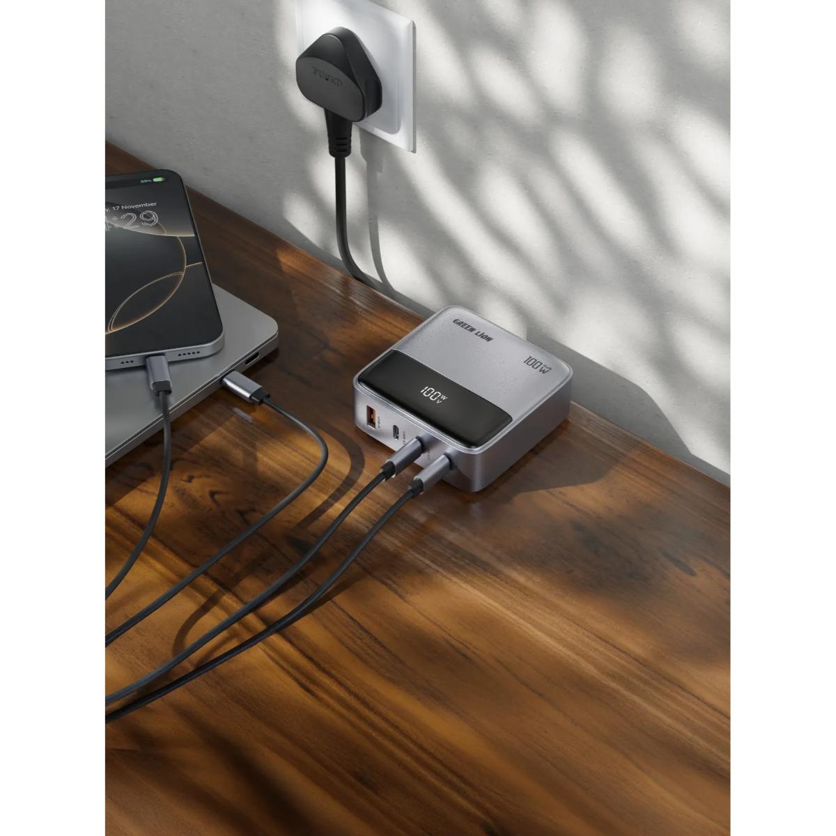 Green Lion 100W GaNPremium UK Plug Adapter