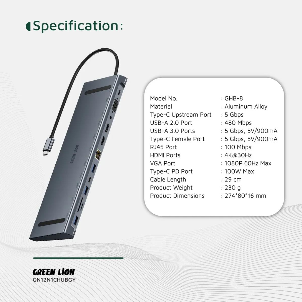 Green Lion 12-in-1 USB-C Docking Station