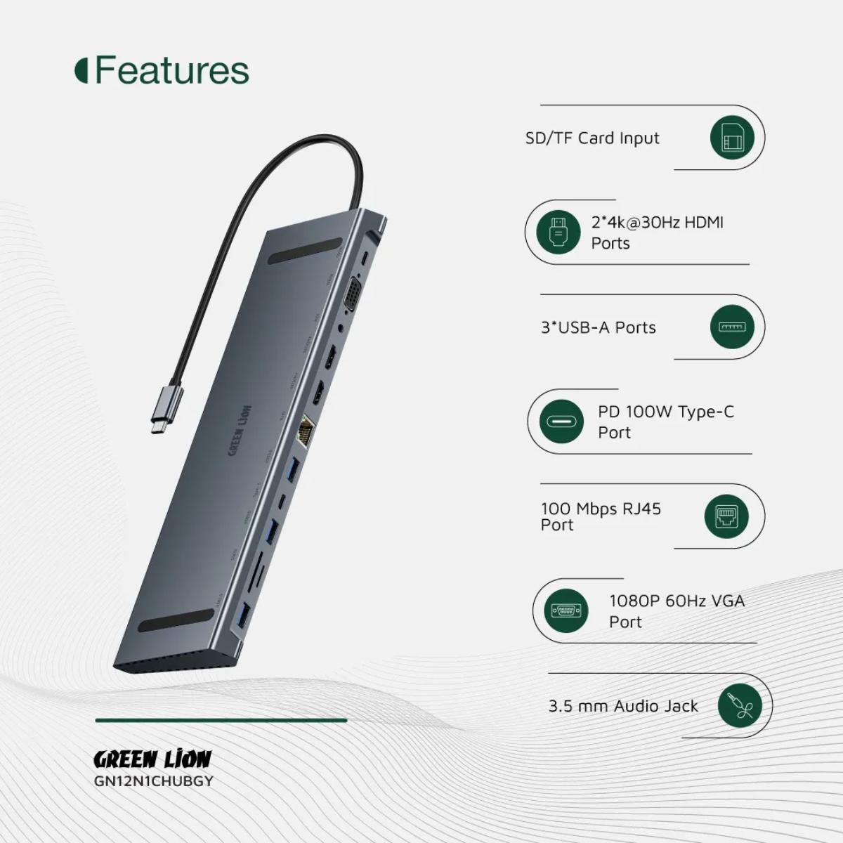 Green Lion 12-in-1 USB-C Docking Station