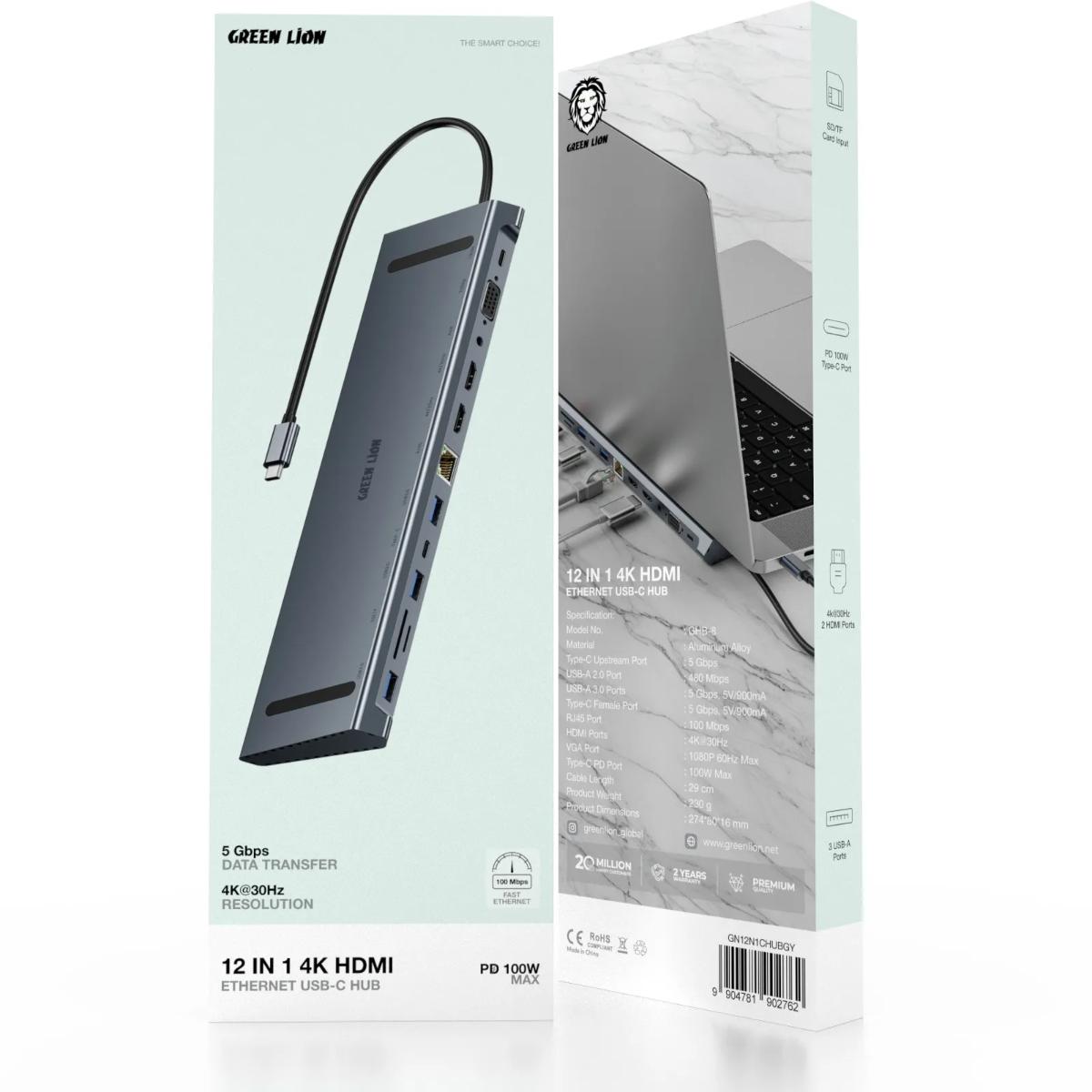 Green Lion 12-in-1 USB-C Docking Station