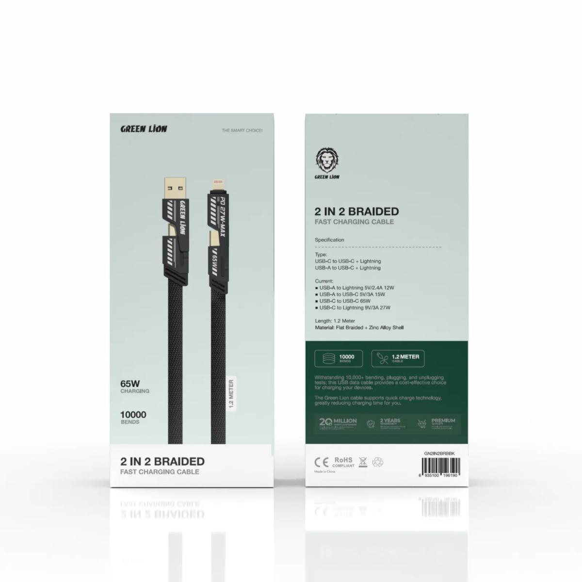Green Lion 2-in-1 Braided Cable (USB-C/A to C+L)