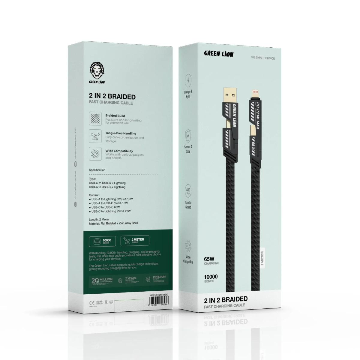 Green Lion 2 in 2 Braided Fast Charging Cable