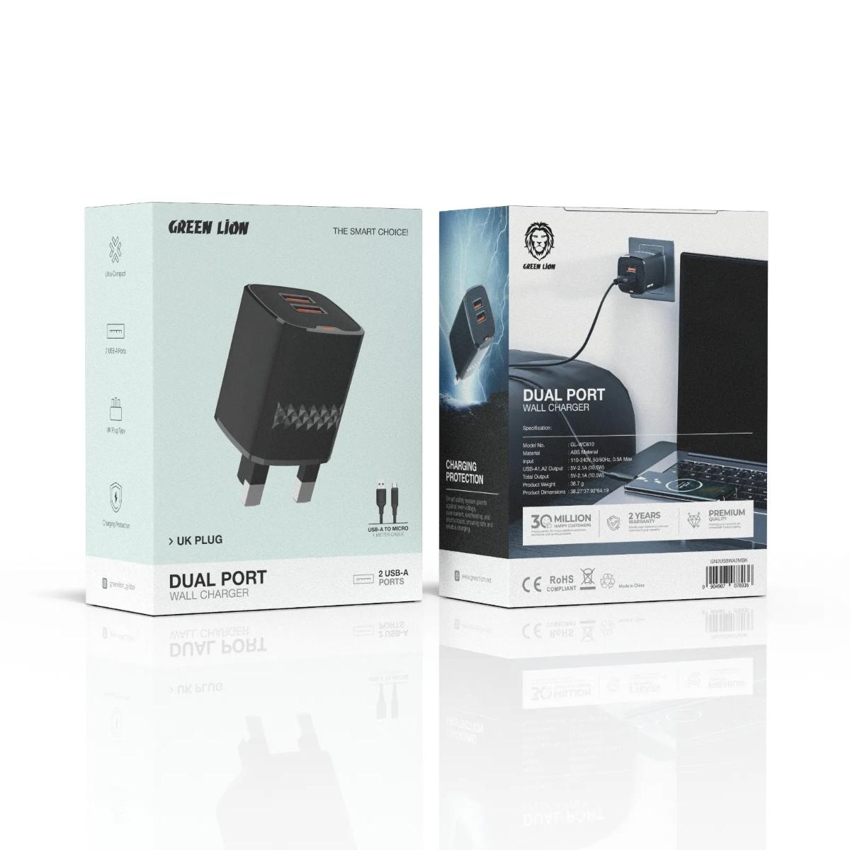 Green Lion Dual Port Wall Charger (UK Plug)